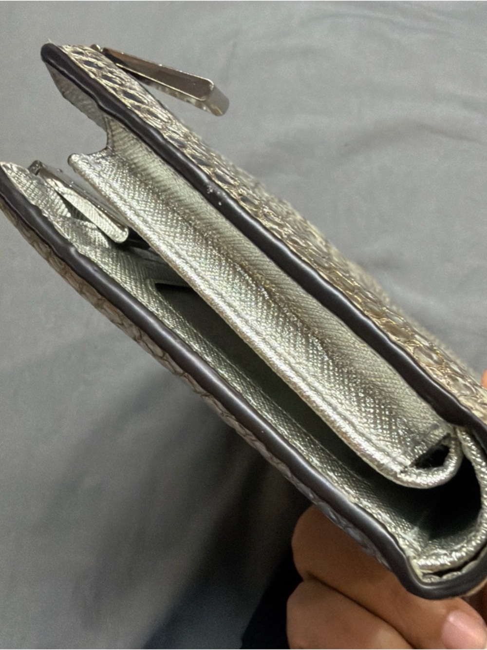 Michael Kors Metallic silver patent leather Croc-Embossed Zip Wallet clutch - Picture 3 of 16